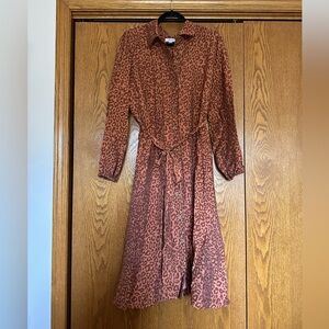 Nine West Brown Leopard Long Sleeve Dress